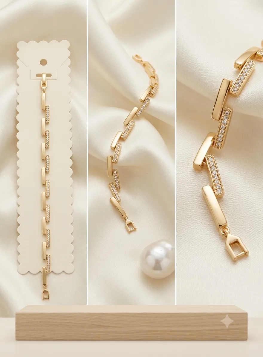 Modern Dual Bar Crystal Link Bracelet - Image 2