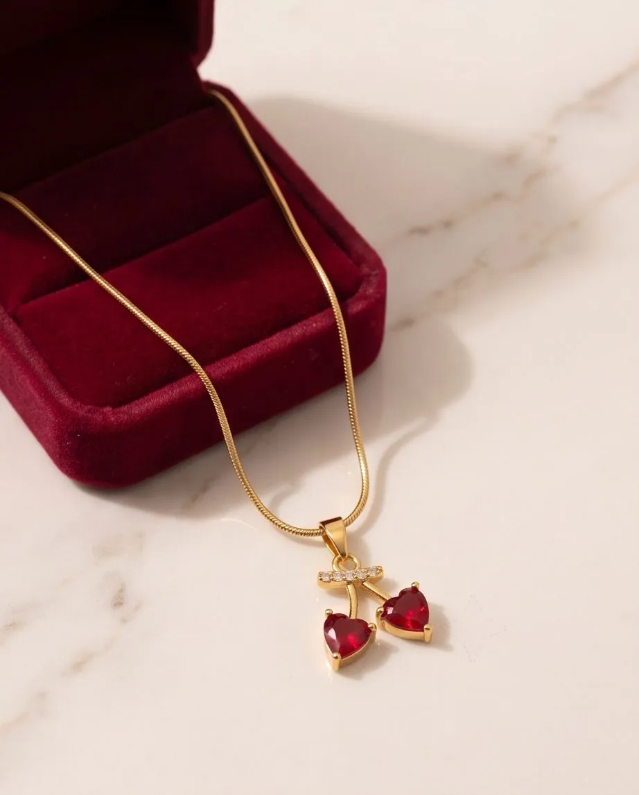 Ruby Heart Cherry Pendant Necklace