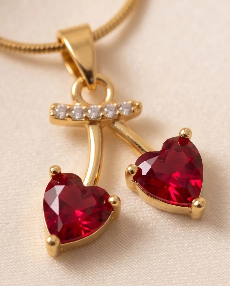 Ruby Heart Cherry Pendant Necklace - Image 2
