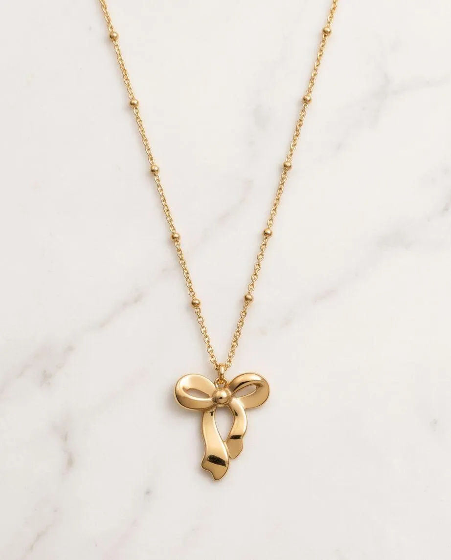 Golden Grace Bow Pendant Necklace
