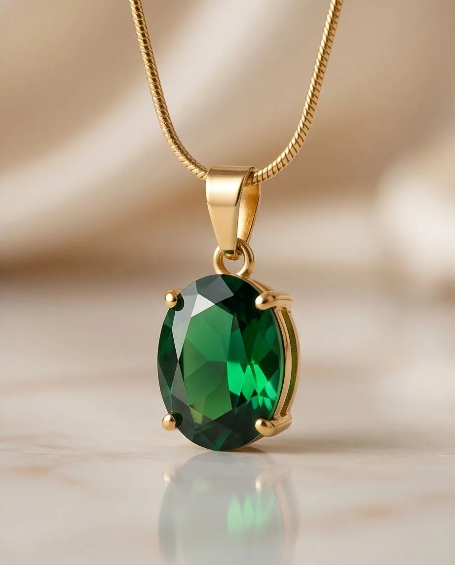 Emerald Elegance Solitaire Pendant Necklace - Image 2